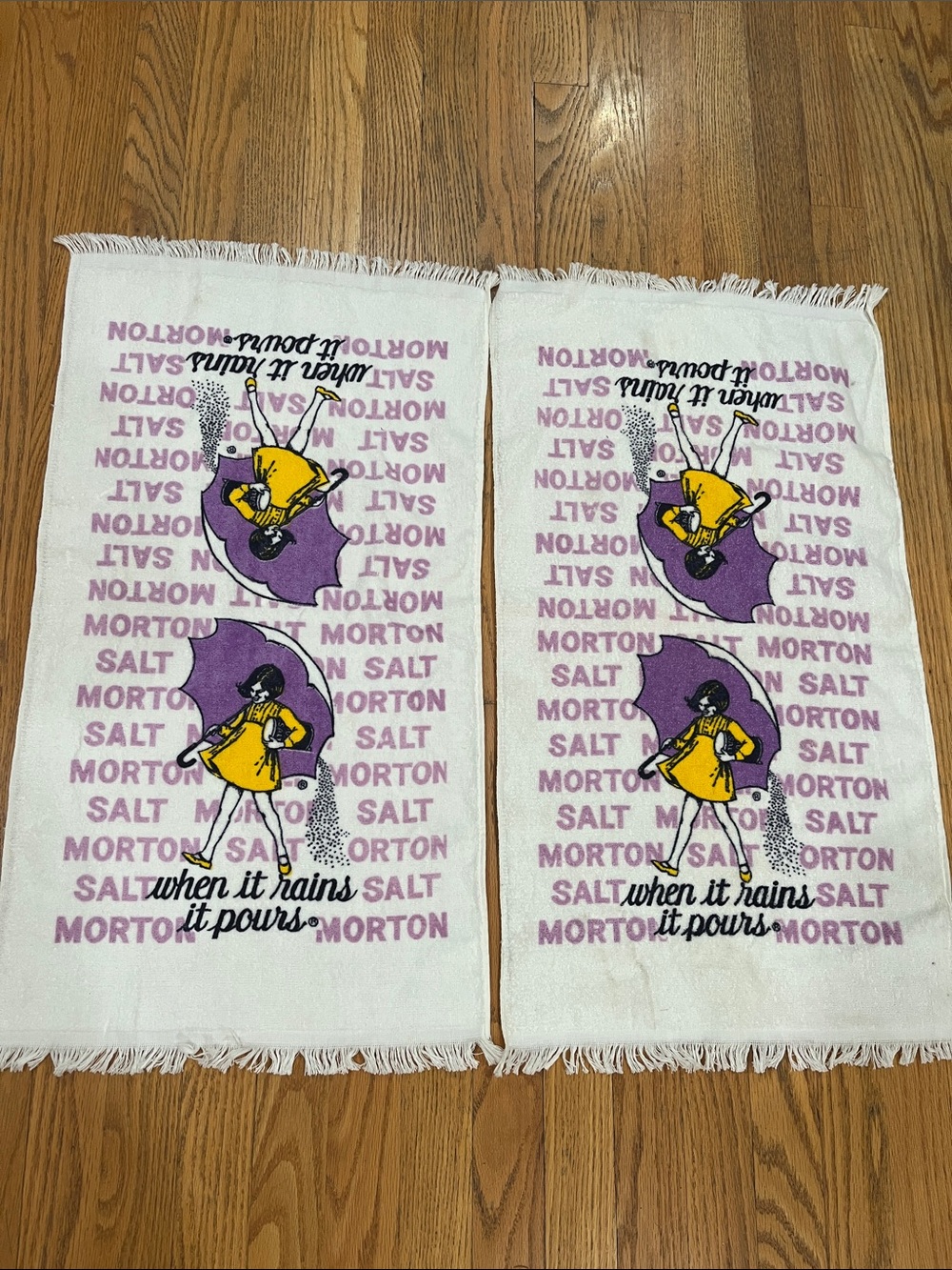 Set Of 2 Vtg 1970s Morton Salt Kitchen Hand Towels Advertising All Cotton